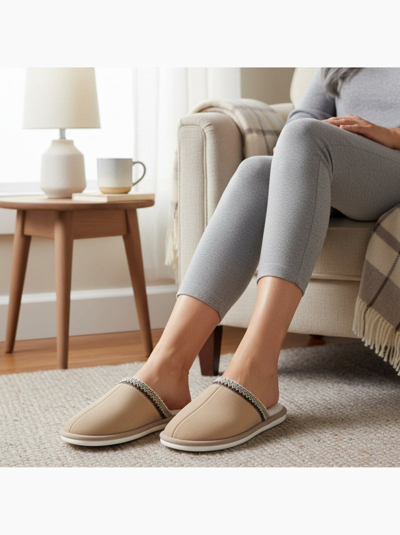 Ozabi mules femme unies, suédine synthétique, bordure tressée scandinave Beige - Kiabi