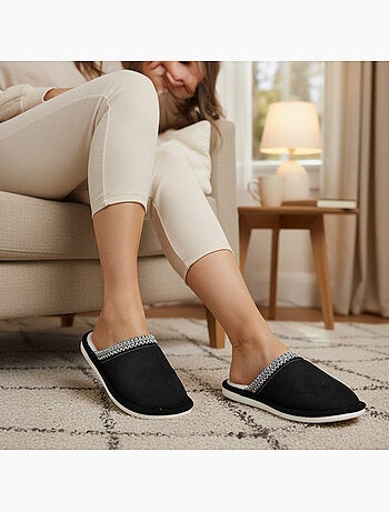 Ozabi mules femme unies, suédine synthétique, bordure tressée scandinave