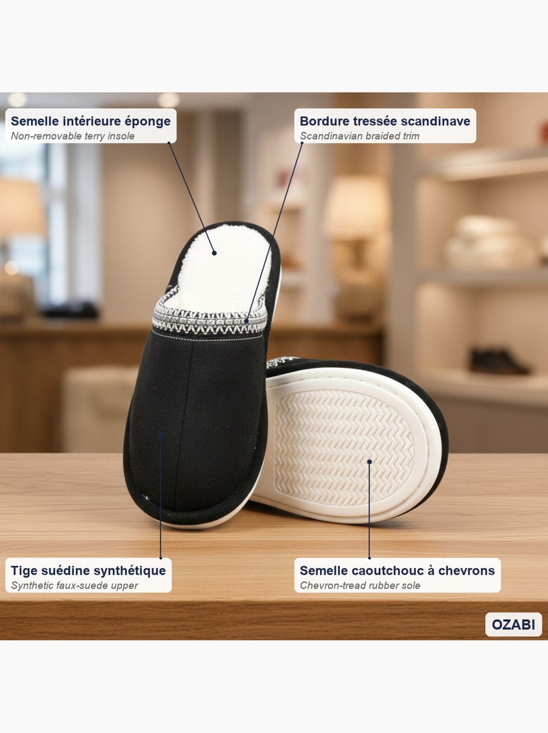 Ozabi mules femme unies, suédine synthétique, bordure tressée scandinave Noir - Kiabi