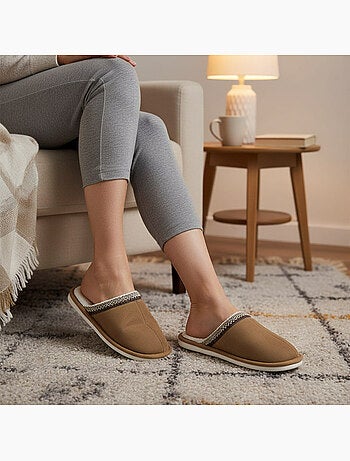 Ozabi mules femme unies, suédine synthétique, bordure tressée scandinave