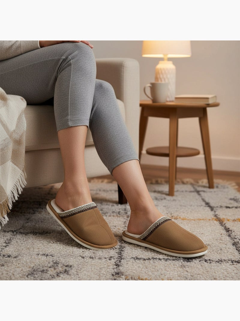Ozabi mules femme unies, suédine synthétique, bordure tressée scandinave Taupe - Kiabi