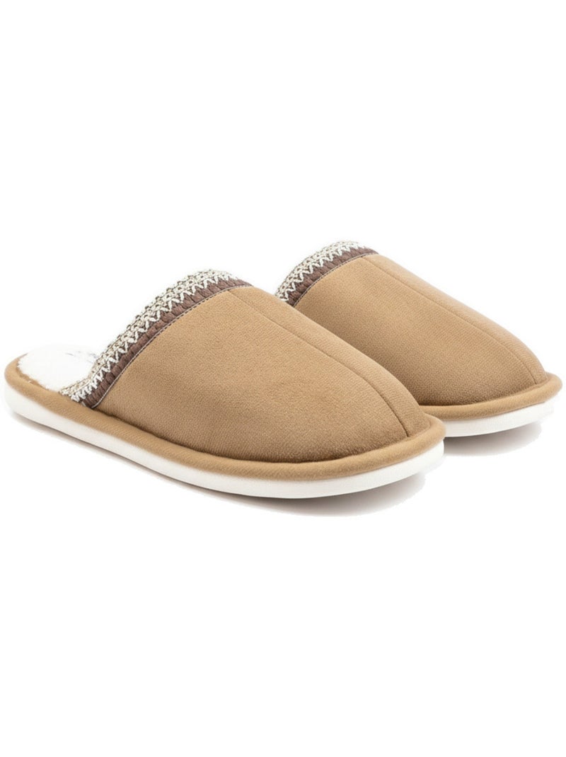 Ozabi mules femme unies, suédine synthétique, bordure tressée scandinave Taupe - Kiabi