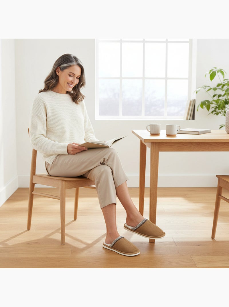 Ozabi mules femme unies, suédine synthétique, bordure tressée scandinave Taupe - Kiabi