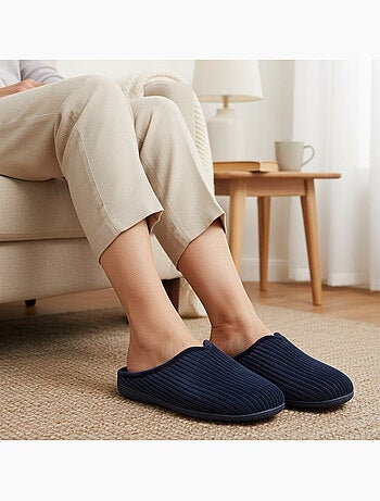 Ozabi mules femme unies, velours côtelé synthétique, passepoil fourrure