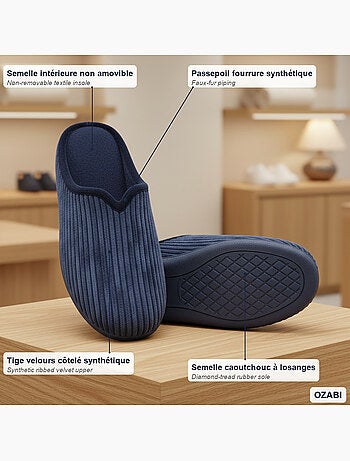 Ozabi mules femme unies, velours côtelé synthétique, passepoil fourrure
