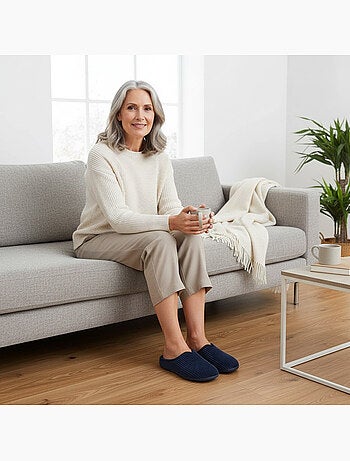 Ozabi mules femme unies, velours côtelé synthétique, passepoil fourrure
