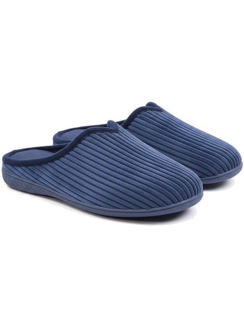 Ozabi mules femme unies, velours côtelé synthétique, passepoil fourrure Bleu marine - Kiabi