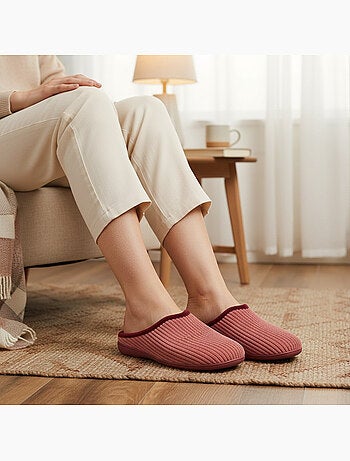 Ozabi mules femme unies, velours côtelé synthétique, passepoil fourrure
