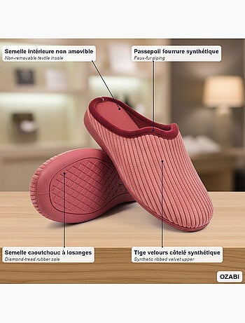 Ozabi mules femme unies, velours côtelé synthétique, passepoil fourrure