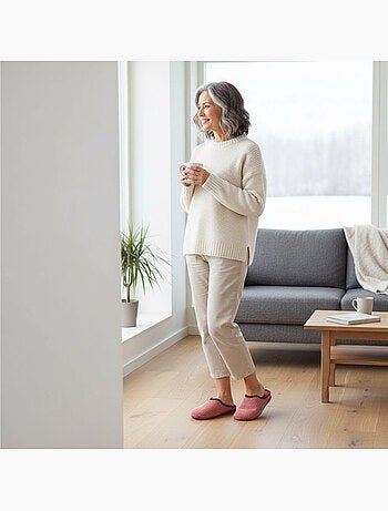 Ozabi mules femme unies, velours côtelé synthétique, passepoil fourrure