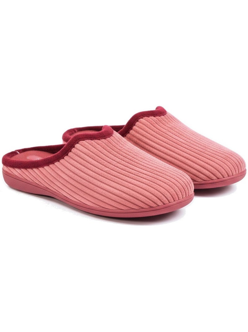 Ozabi mules femme unies, velours côtelé synthétique, passepoil fourrure Bordeaux - Kiabi