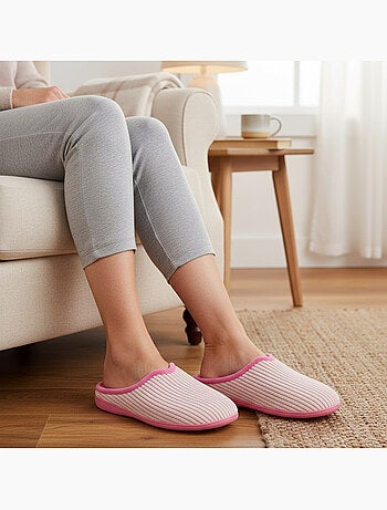 Ozabi mules femme unies, velours côtelé synthétique, passepoil fourrure