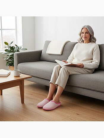 Ozabi mules femme unies, velours côtelé synthétique, passepoil fourrure