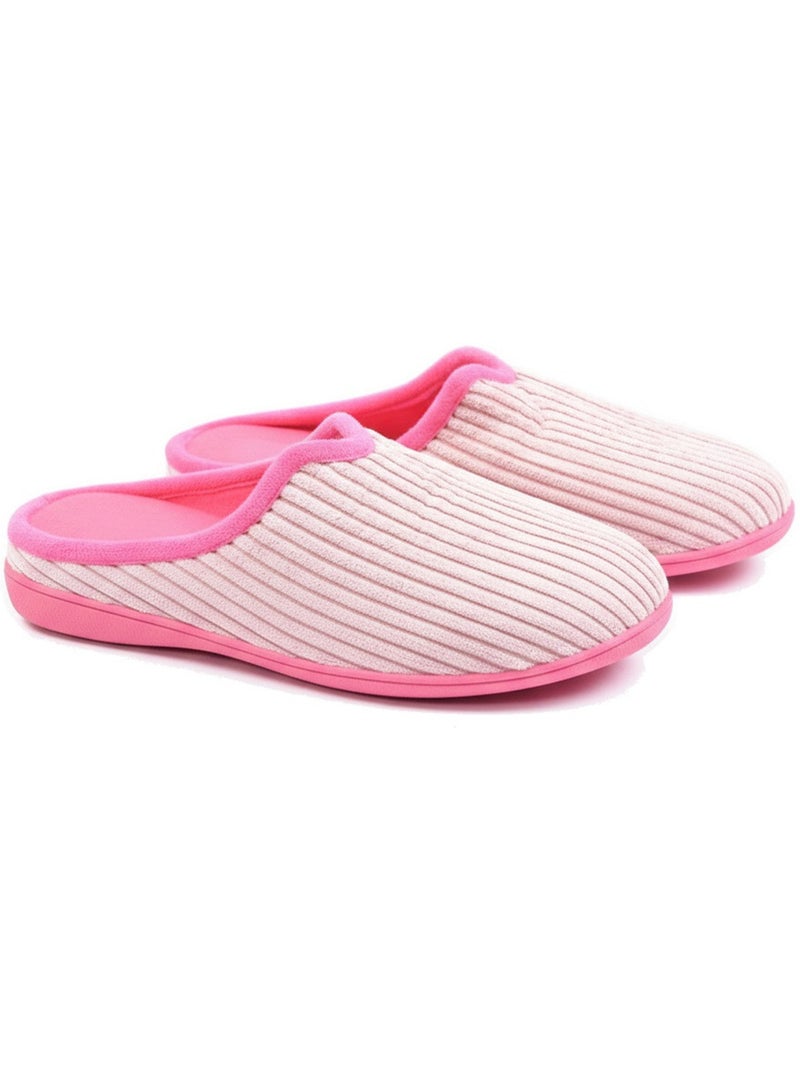 Ozabi mules femme unies, velours côtelé synthétique, passepoil fourrure Rose - Kiabi