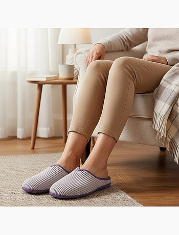 Ozabi mules femme unies, velours côtelé synthétique, passepoil fourrure