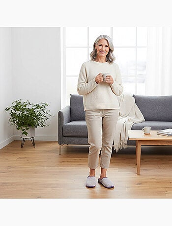 Ozabi mules femme unies, velours côtelé synthétique, passepoil fourrure