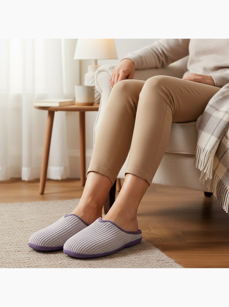 Ozabi mules femme unies, velours côtelé synthétique, passepoil fourrure Violet - Kiabi
