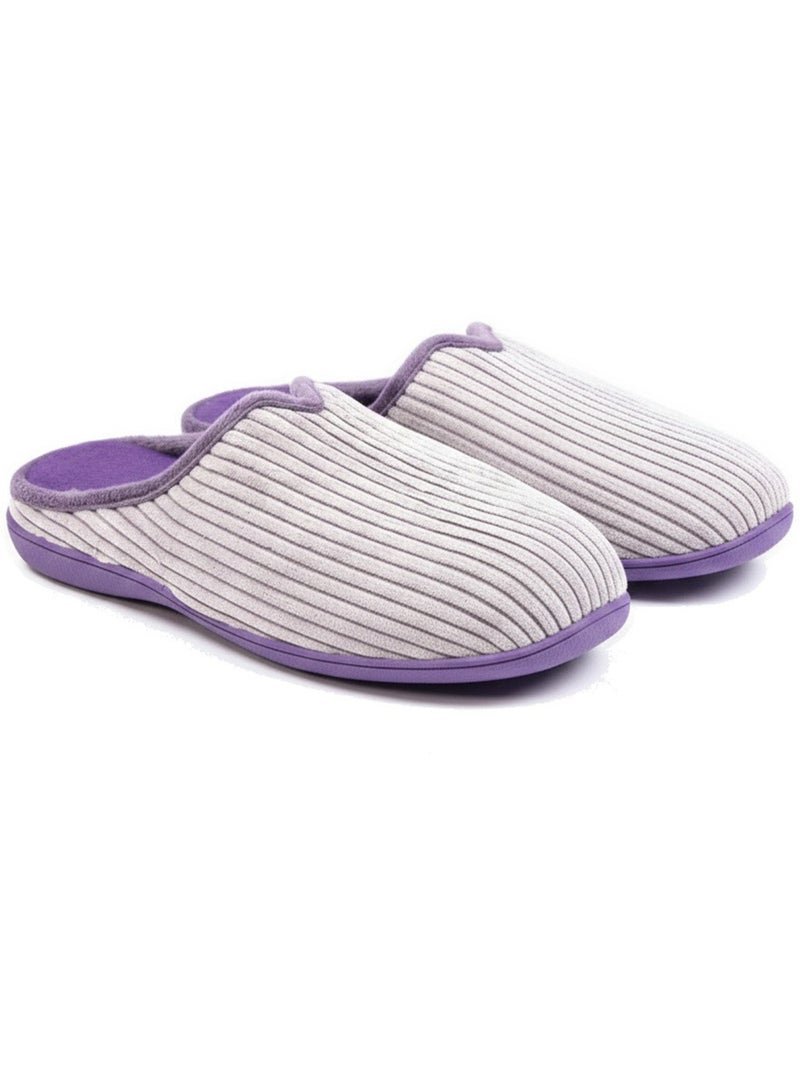 Ozabi mules femme unies, velours côtelé synthétique, passepoil fourrure Violet - Kiabi