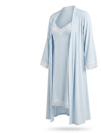 OZABI Nuisette et Kimono Femme 2 Pièces Viscose Dentelle Florale Ceinture