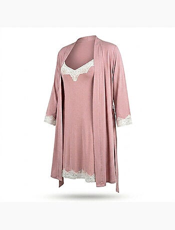 OZABI Nuisette et Kimono Femme 2 Pièces Viscose Dentelle Florale Ceinture