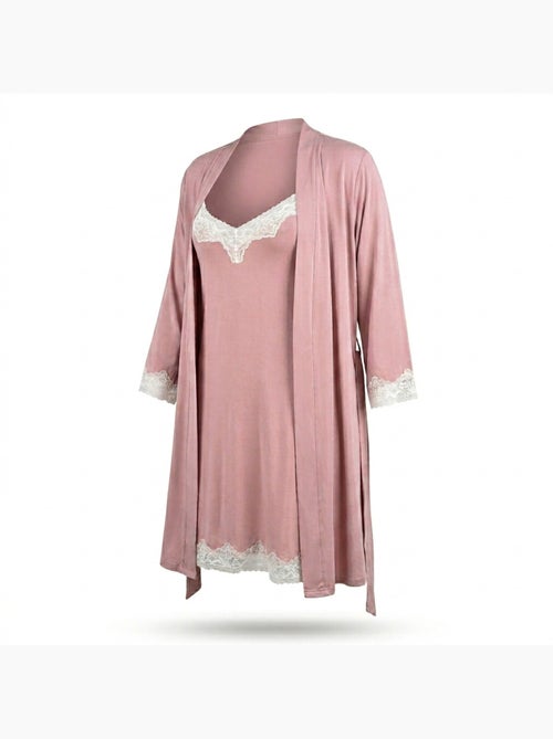 OZABI Nuisette et Kimono Femme 2 Pièces Viscose Dentelle Florale Ceinture - Kiabi OZABI Nuisette et Kimono Femme 2 Pièces Viscose Dentelle Florale Ceinture - Kiabi