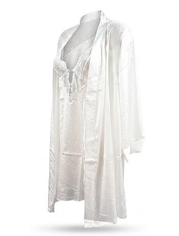 OZABI Nuisette et Kimono Femme Satin Effet Soie Dentelle Pailletée