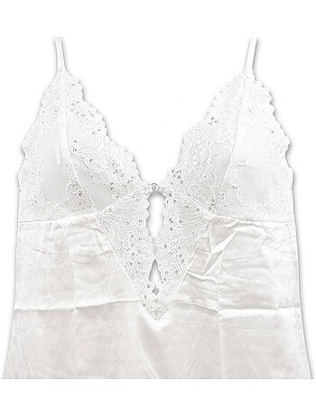 OZABI Nuisette et Kimono Femme Satin Effet Soie Dentelle Pailletée