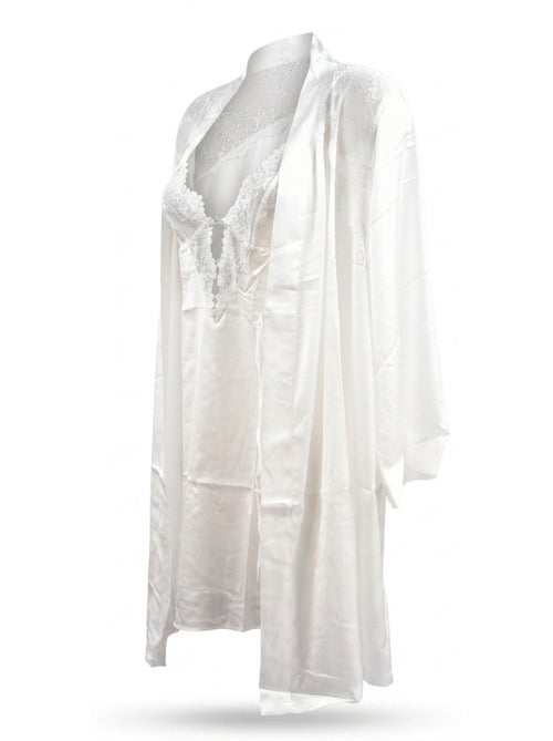 OZABI Nuisette et Kimono Femme Satin Effet Soie Dentelle Pailletée - Kiabi OZABI Nuisette et Kimono Femme Satin Effet Soie Dentelle Pailletée - Kiabi