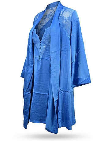 OZABI Nuisette et Kimono Femme Satin Effet Soie Dentelle Pailletée