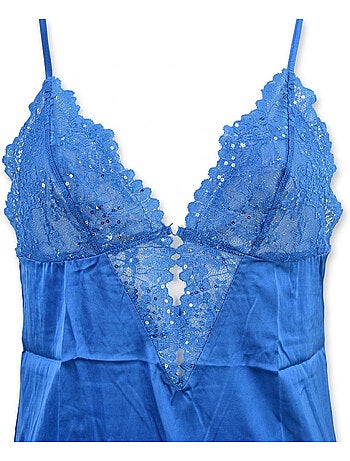 OZABI Nuisette et Kimono Femme Satin Effet Soie Dentelle Pailletée