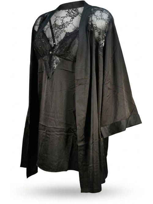 OZABI Nuisette et Kimono Femme Satin Effet Soie Dentelle Pailletée - Kiabi OZABI Nuisette et Kimono Femme Satin Effet Soie Dentelle Pailletée - Kiabi