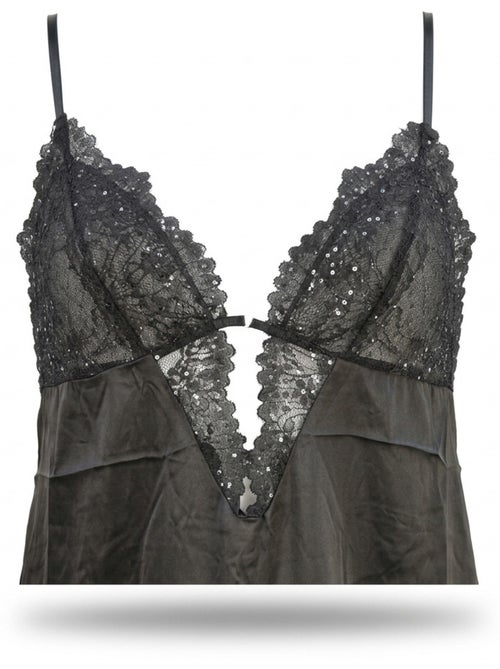 OZABI Nuisette et Kimono Femme Satin Effet Soie Dentelle Pailletée - Kiabi OZABI Nuisette et Kimono Femme Satin Effet Soie Dentelle Pailletée - Kiabi