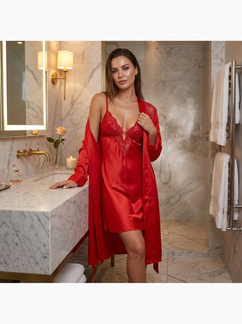 OZABI Nuisette et Kimono Femme Satin Effet Soie Dentelle Pailletée - Kiabi OZABI Nuisette et Kimono Femme Satin Effet Soie Dentelle Pailletée - Kiabi
