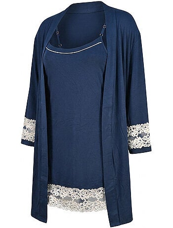 OZABI Nuisette Kimono Femme Dentelle Florale Viscose Loungewear 2 Pièces