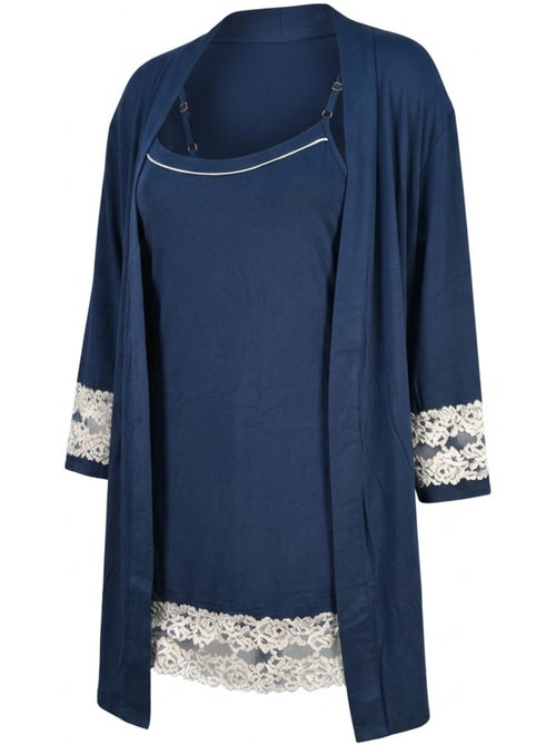 OZABI Nuisette Kimono Femme Dentelle Florale Viscose Loungewear 2 Pièces - Kiabi OZABI Nuisette Kimono Femme Dentelle Florale Viscose Loungewear 2 Pièces - Kiabi