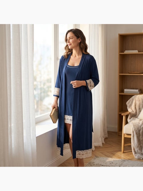OZABI Nuisette Kimono Femme Dentelle Florale Viscose Loungewear 2 Pièces - Kiabi OZABI Nuisette Kimono Femme Dentelle Florale Viscose Loungewear 2 Pièces - Kiabi