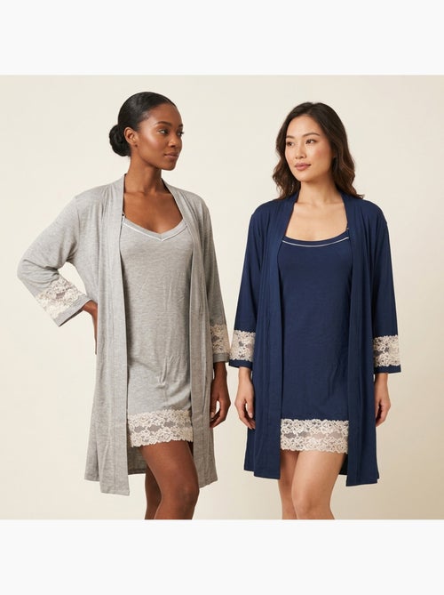 OZABI Nuisette Kimono Femme Dentelle Florale Viscose Loungewear 2 Pièces - Kiabi OZABI Nuisette Kimono Femme Dentelle Florale Viscose Loungewear 2 Pièces - Kiabi