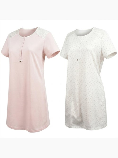OZABI Pack 2 Chemises de Nuit Femme Dentelle Boutonné Manches Courtes Coton - Kiabi OZABI Pack 2 Chemises de Nuit Femme Dentelle Boutonné Manches Courtes Coton - Kiabi
