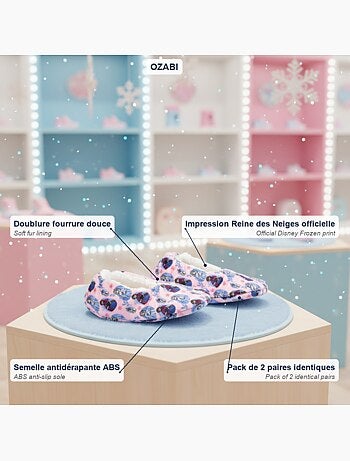 OZABI Pack 2 Paires Chaussons Fille Disney Fourrés Antidérapants