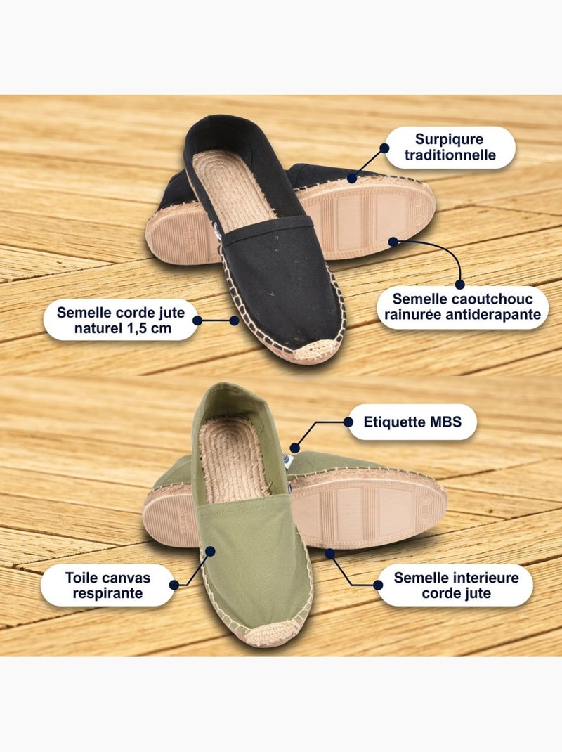 OZABI Pack 2 Paires Espadrilles Homme Semelle Corde Jute Noir Kaki - Kiabi