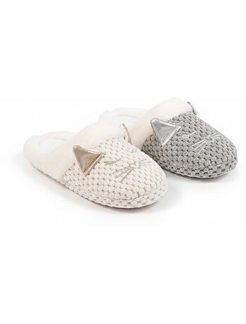 OZABI Pack 2 Paires Mules Femme Motif Chat Doublure Fausse Fourrure