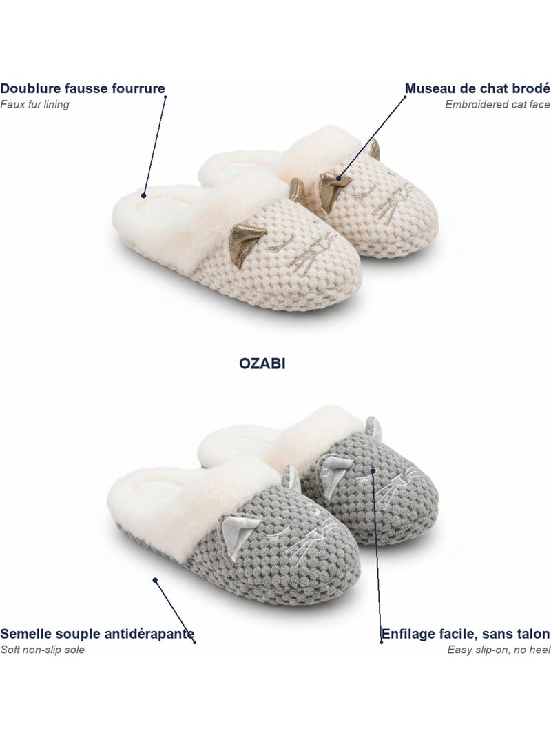 OZABI Pack 2 Paires Mules Femme Motif Chat Doublure Fausse Fourrure Multicolore - Kiabi