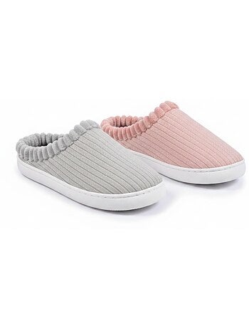 OZABI Pack 2 Paires Mules Femme Tricot Côtelé Pailleté Fausse Fourrure