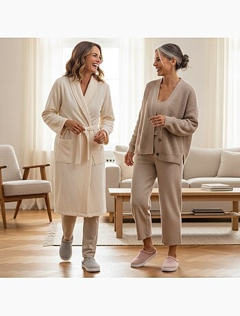 OZABI Pack 2 Paires Mules Femme Tricot Côtelé Pailleté Fausse Fourrure