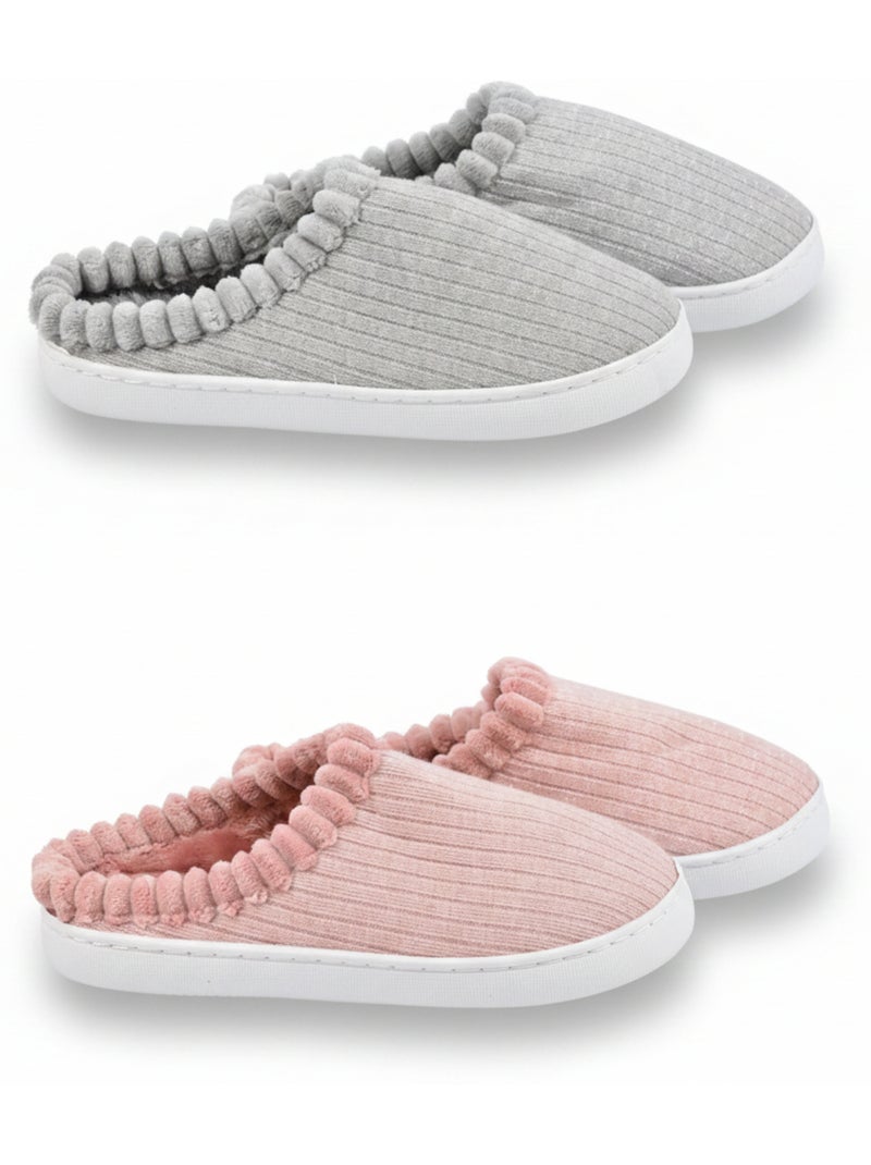 OZABI Pack 2 Paires Mules Femme Tricot Côtelé Pailleté Fausse Fourrure Multicolore - Kiabi