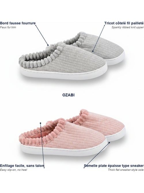 OZABI Pack 2 Paires Mules Femme Tricot Côtelé Pailleté Fausse Fourrure - Kiabi OZABI Pack 2 Paires Mules Femme Tricot Côtelé Pailleté Fausse Fourrure - Kiabi