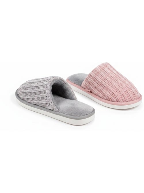 OZABI Pack 2 Paires Mules Femme Tricot Côtelé Semelle Plate Épaisse - Kiabi