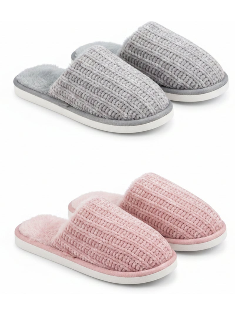 OZABI Pack 2 Paires Mules Femme Tricot Côtelé Semelle Plate Épaisse Multicolore - Kiabi