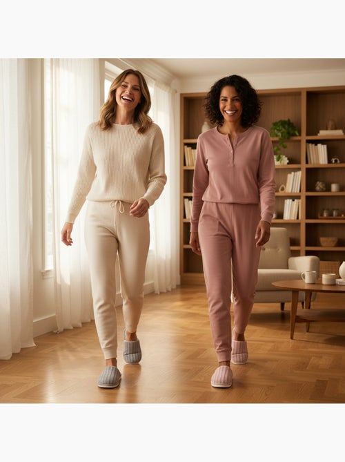 OZABI Pack 2 Paires Mules Femme Tricot Côtelé Semelle Plate Épaisse - Kiabi