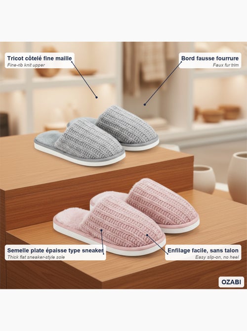 OZABI Pack 2 Paires Mules Femme Tricot Côtelé Semelle Plate Épaisse - Kiabi